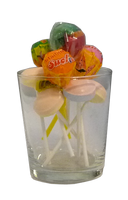 Lollipops in various colour themes, long and short sticks